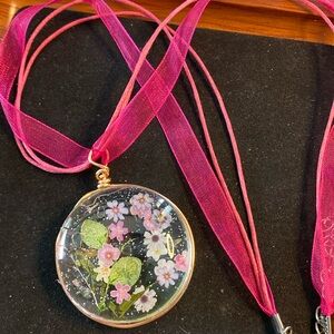 Handcrafted Pendant on Ribbon Necklace